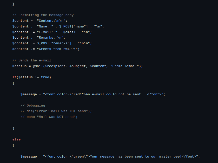 bWAPP - Mail Header Injection (SMTP) Source code