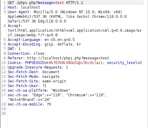 bWAPP - PHP Code Injection Burpsuite intercept