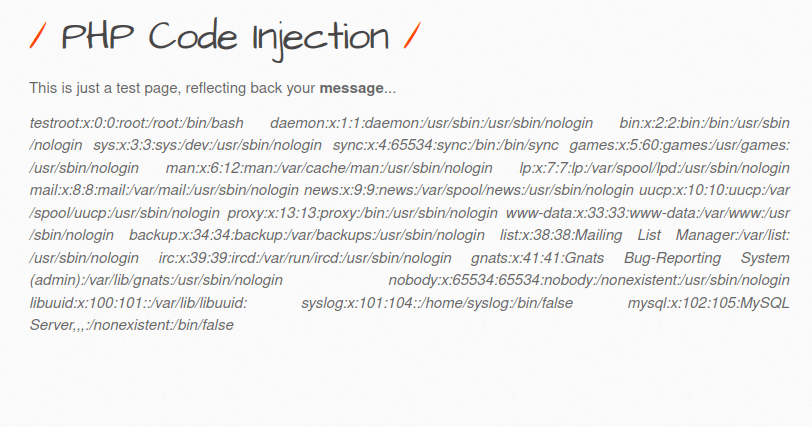 bWAPP - PHP Code Injection /etc/passwd output