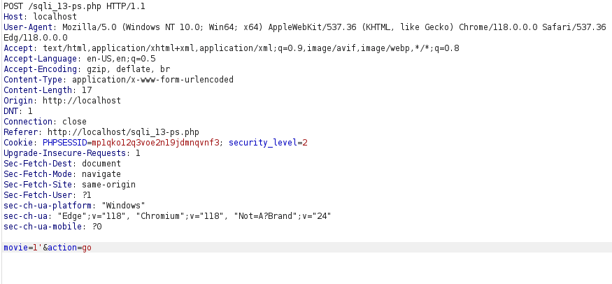 bWAPP - SQL Injection (POST/Select) Burpsuite intercept