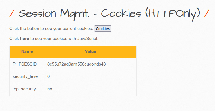 bWAPP - Session Management (Cookies-HTTP Only) Session Mgmt - Cookies (HTTP Only)