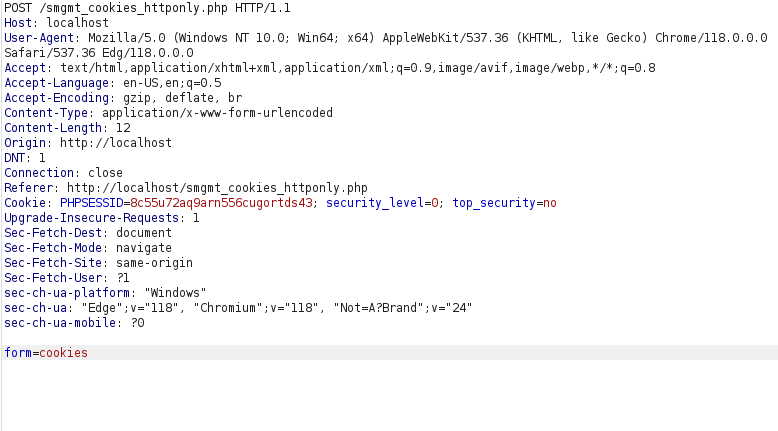 bWAPP - Session Management (Cookies-HTTP Only) Burpsuite intercept