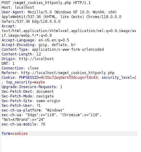 bWAPP - Session Management (Cookies-HTTP Only) Burpsuite intercept