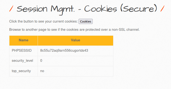 bWAPP - Session Management (Cookies-Secure) Session Mgmt - Cookies (Secure)