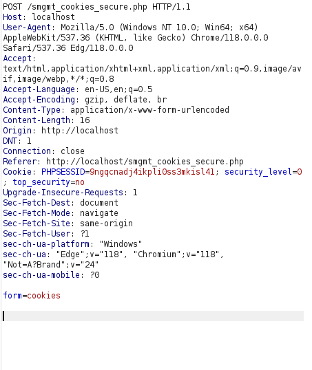 bWAPP - Session Management (Cookies-Secure) Burpsuite intercept
