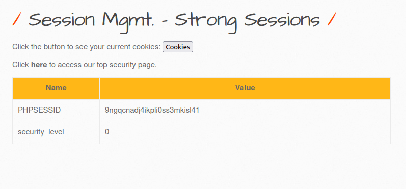 bWAPP - Session Management (Strong Sessions) Cookies