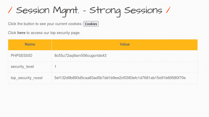 bWAPP - Session Management (Strong Sessions) Cookies