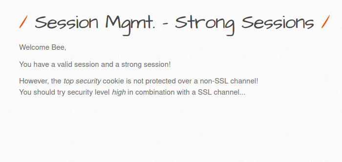 bWAPP - Session Management (Strong Sessions) Welcome Bee