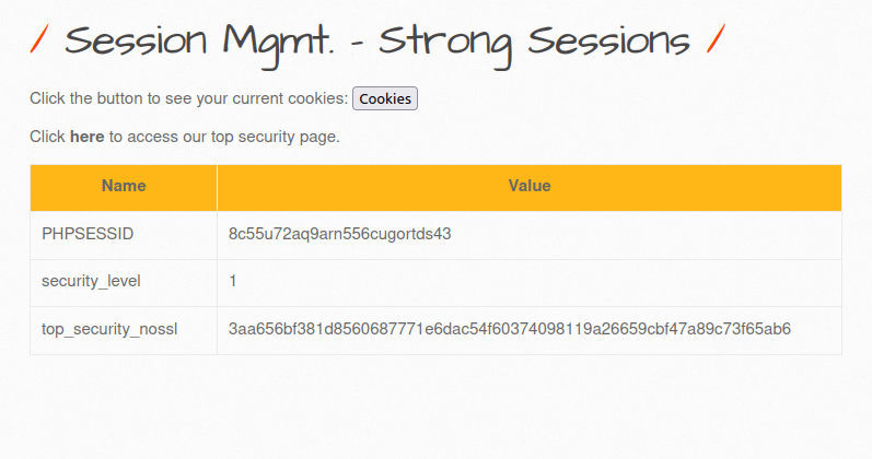bWAPP - Session Management (Strong Sessions) Cookies