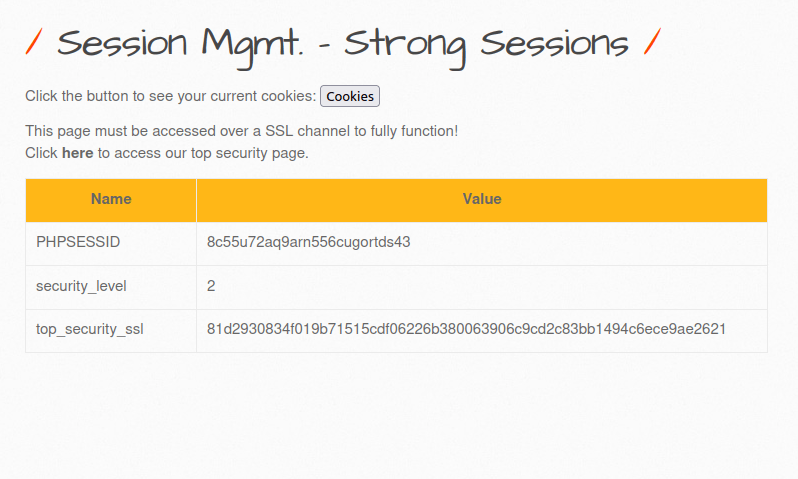 bWAPP - Session Management (Strong Sessions) Cookies