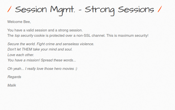 bWAPP - Session Management (Strong Sessions) Welcome Bee