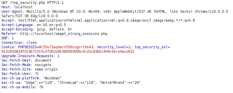 bWAPP - Session Management (Strong Sessions) Burpsuite intercept