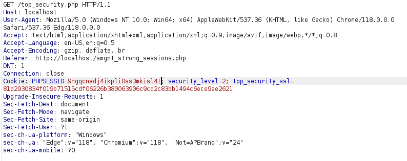 bWAPP - Session Management (Strong Sessions) Burpsuite intercept