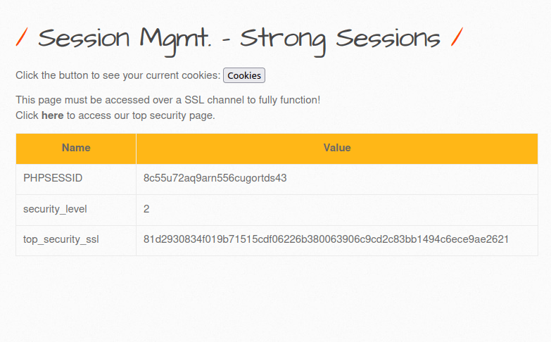 bWAPP - Session Management (Strong Sessions) Cookies