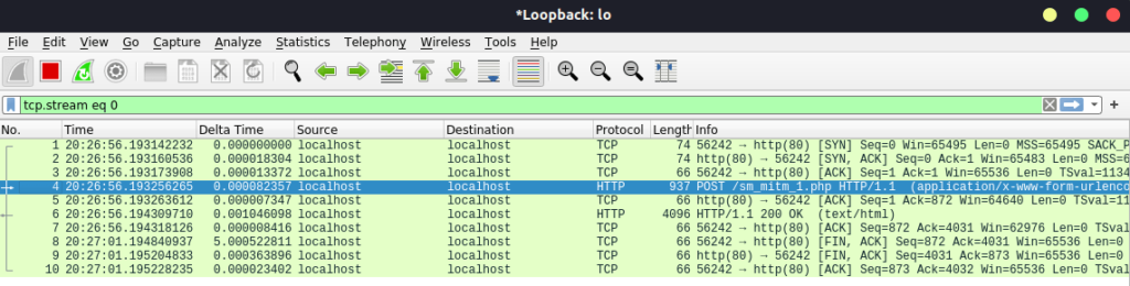 bWAPP - Man-in-the-Middle Attack (HTTP) Wireshark capture