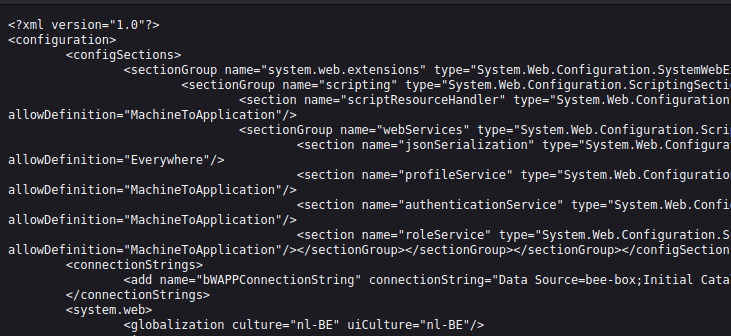 bWAPP - Old, Backup & Unreferenced files config file