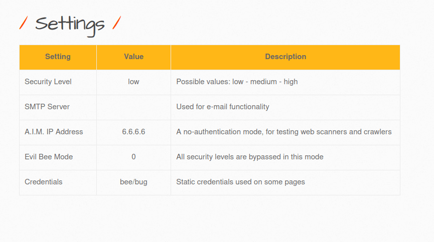 bWAPP - Robots File Settings