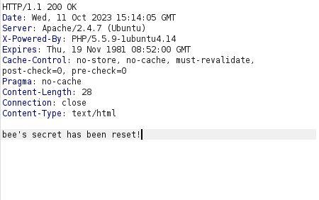 bWAPP - SQL Injection Stored (XML) Secret has been reset