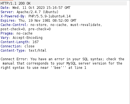 bWAPP - SQL Injection Stored (XML) SQL Error
