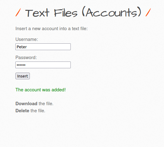 bWAPP - Text Files (Accounts) Account was added!