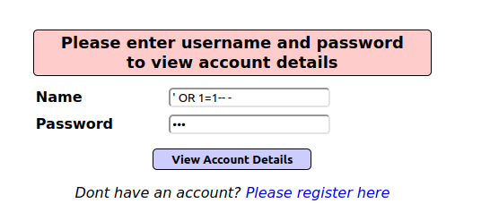 Mutillidae - SQLi: Extract Data (User Lookup) Payload