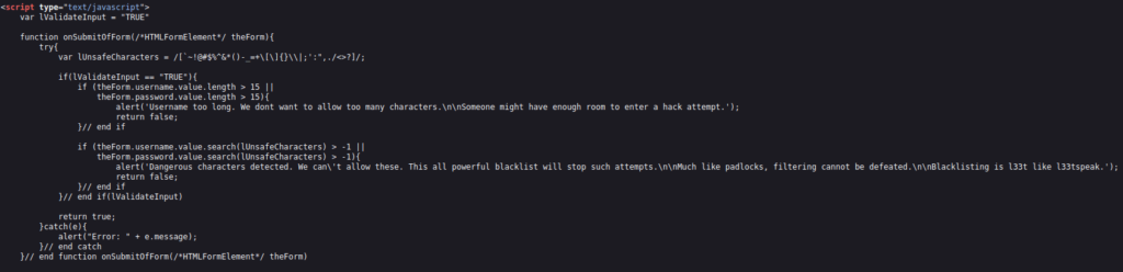 Mutillidae - SQLi: Extract Data (User Lookup) Page source code