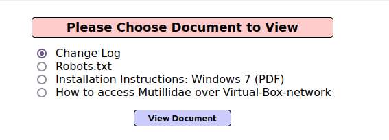 Mutillidae - Application Log Injection (Document Viewer) Document Viewer