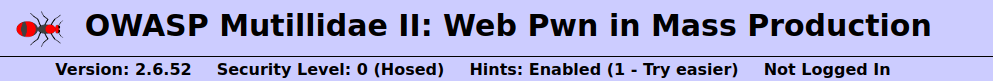 Mutillidae - Application Log Injection (Login) Security level 0
