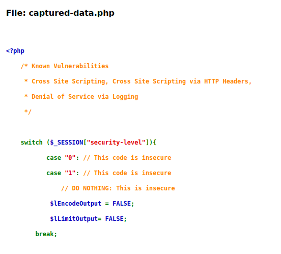 Mutillidae - Application Log Injection (Source Code Viewer) Source code