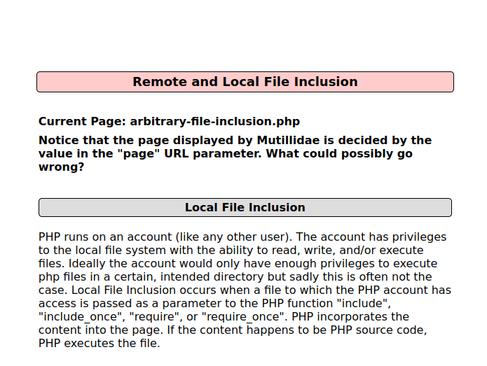 Mutillidae - Arbitrary File Inclusion Remote and Local File Inclusion