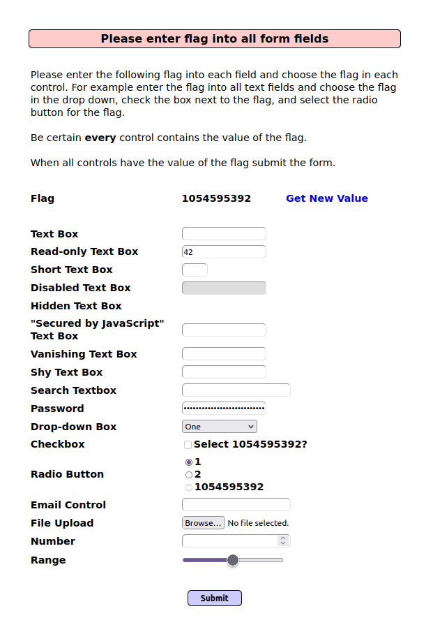 Mutillidae - Client-side Control Challenge Form Fields