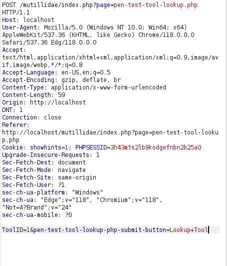 Mutillidae - SQLi via JSON (Pentest Tool lookup) Burpsuite intercept
