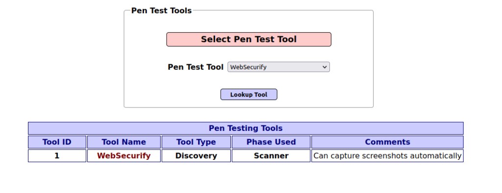 Mutillidae - SQLi via JSON (Pentest Tool lookup AJAX) Select Pen Test Tool
