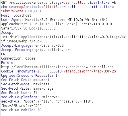 Mutillidae - HTML Injection (Poll Question) Burpsuite intercept