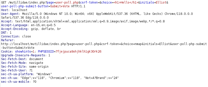 Mutillidae - HTML Injection (Poll Question) payload