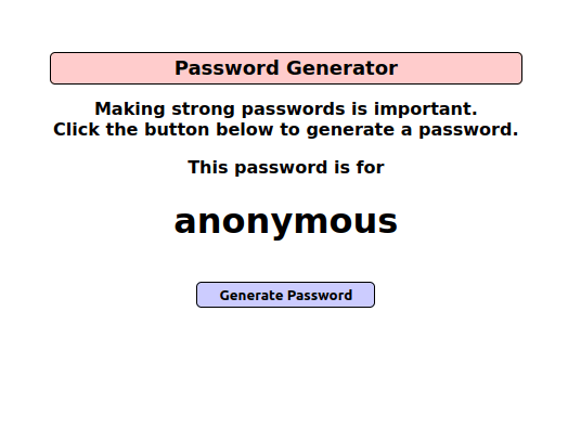 Mutillidae - HTML Injection (Password Generator) anonymous