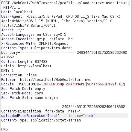 Webgoat - Path traversal Burpsuite intercept