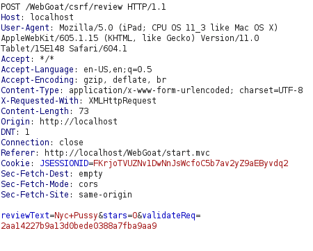 Webgoat - Cross-Site Request Forgeries Burpsuite POST request